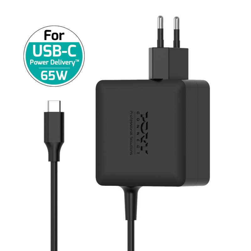 Cargador USB-C GaN 65 W con cable fijo –