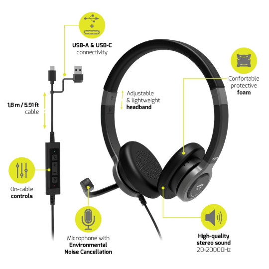 Casque filaire USB-C / USB-A stéréo PRO ON'R 300