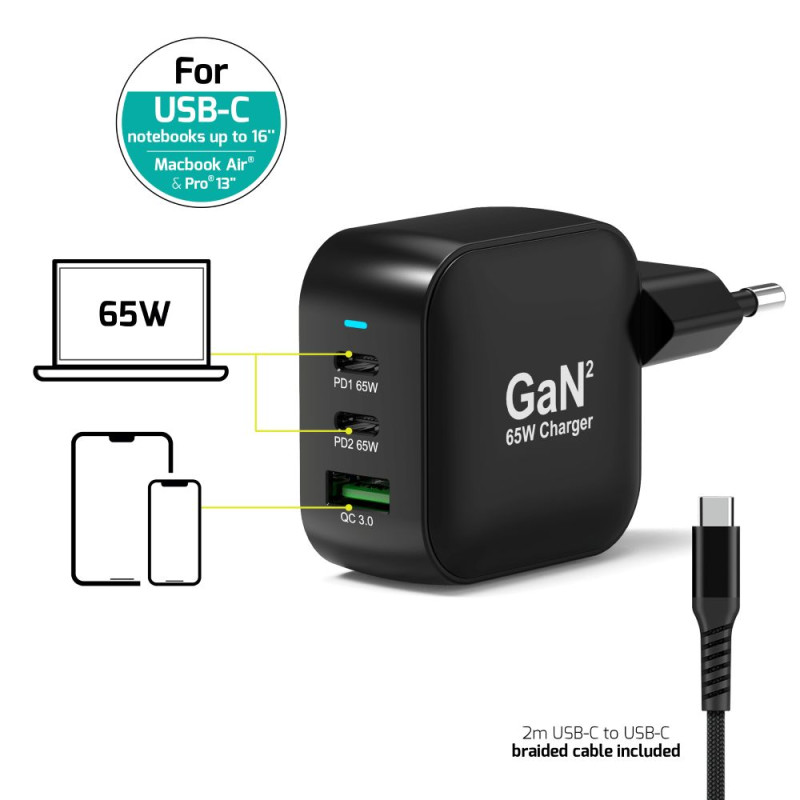 Chargeur mural GaN2 65W USB-C & USB-A – PORT Connect