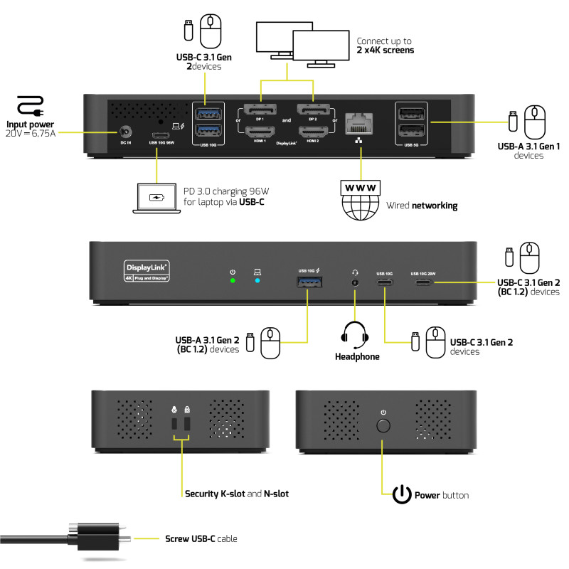 2 x 4K 96W 11-port USB-C docking station | PORT Connect
