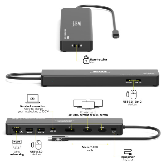 Station d’accueil USB-C 4K 100W 9 ports | PORT Connect