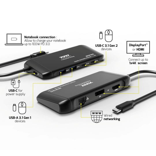 USB-C 4K 100 W dockningsstation med 7 portar | PORT Connect