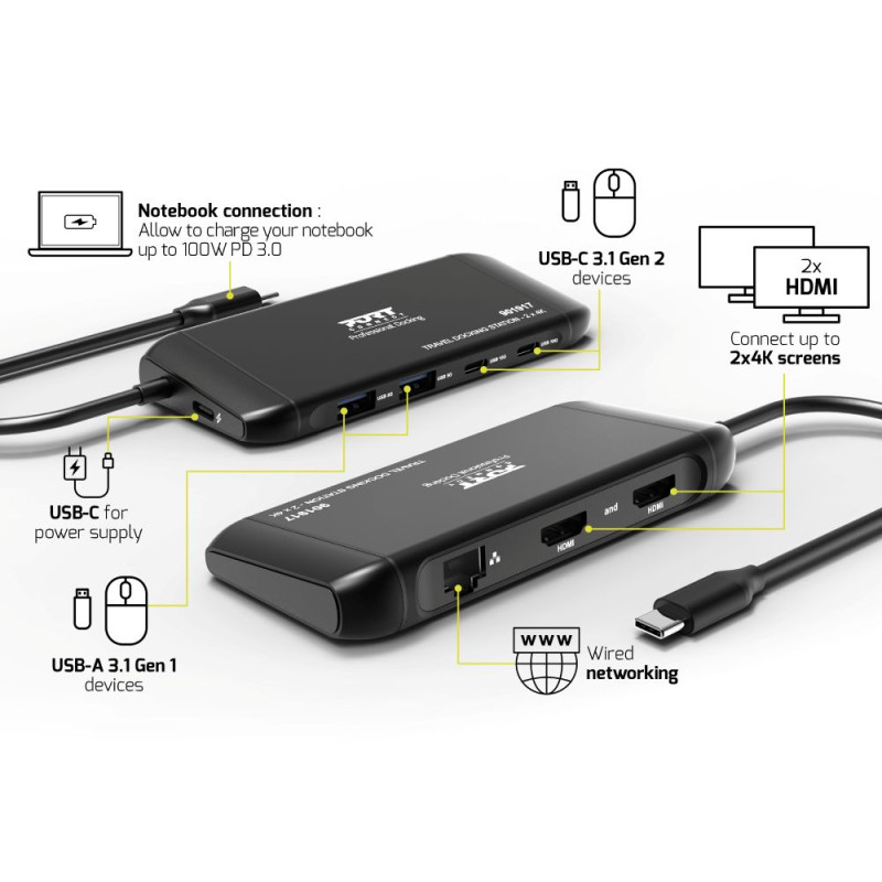 Station d’accueil USB-C 2x 4K 100W 7 ports | PORT Connect