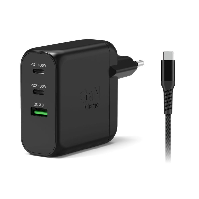 Chargeur GaN 100W USB-C & USB-A PORT Connect – Rapide, Compact, 3 appareils