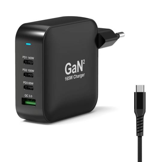 PRO 165W GaN USB-C Wall Charger with PD 3.1 + 2m USB-C cable