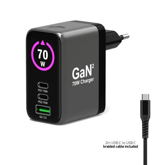 Chargeur Mural GaN 70W USB-C PD avec Écran OLED | PORT Connect